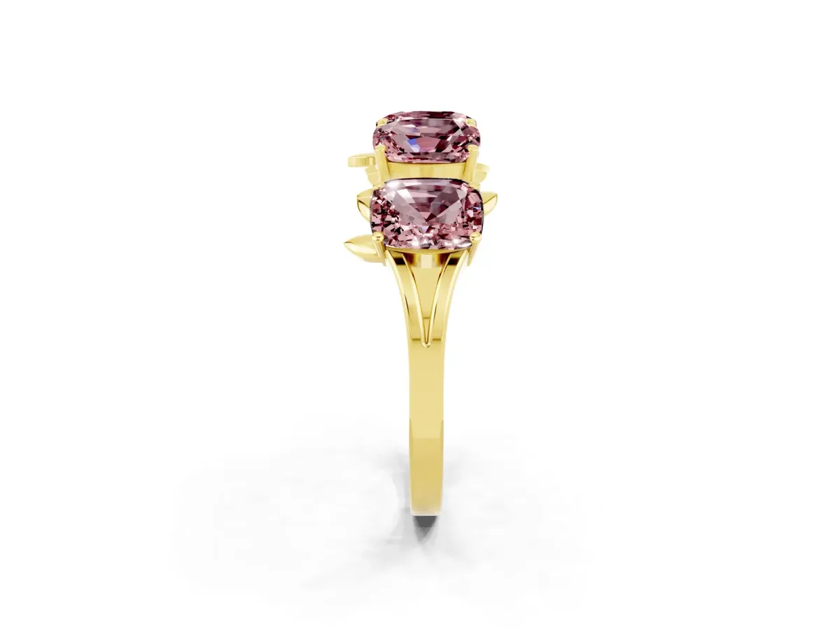 Four-Stone Elongated Cushion Morganite Band with Nature-Inspired Prong Setting Yellow gold