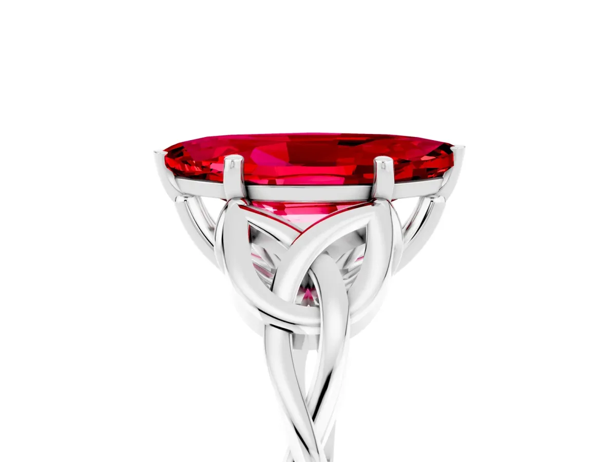 Marquise Cut Ruby Solitaire Celtic Knot Ring with Four-Prong Setting White gold