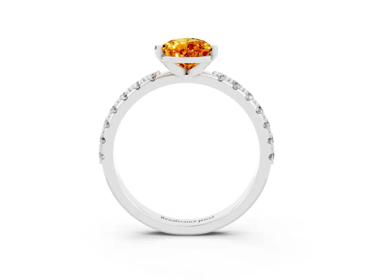 Pear Cut Citrine Solitaire Pavé Band with Four-Prong Setting Silver