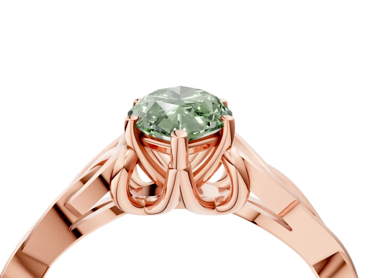 Fancy Green Marquise Cut Diamond Solitaire Engagement Ring with Celtic Knot Band and Four-Prong Setting Rose gold