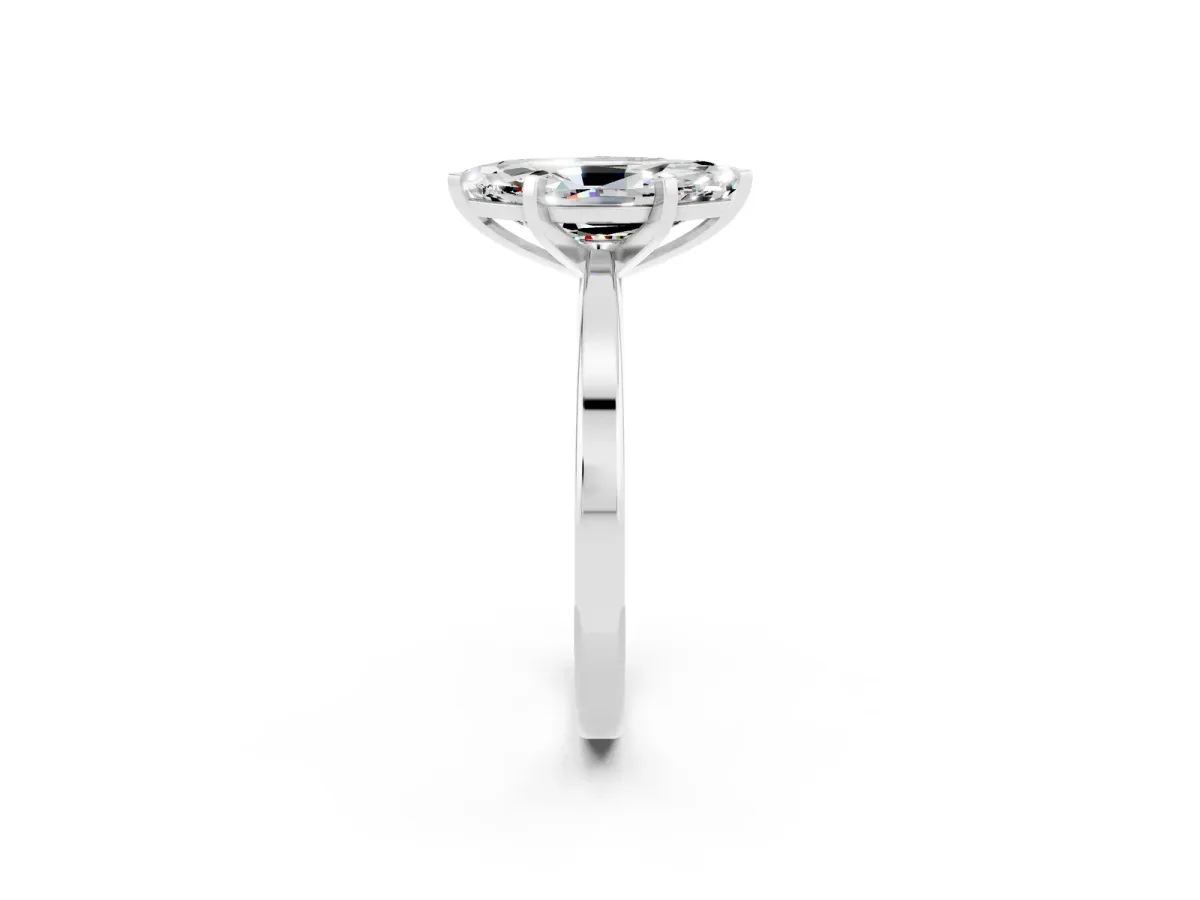 Marquise Cut Moissanite Solitaire Engagement Ring with Classic Band and Four-Prong Setting White gold