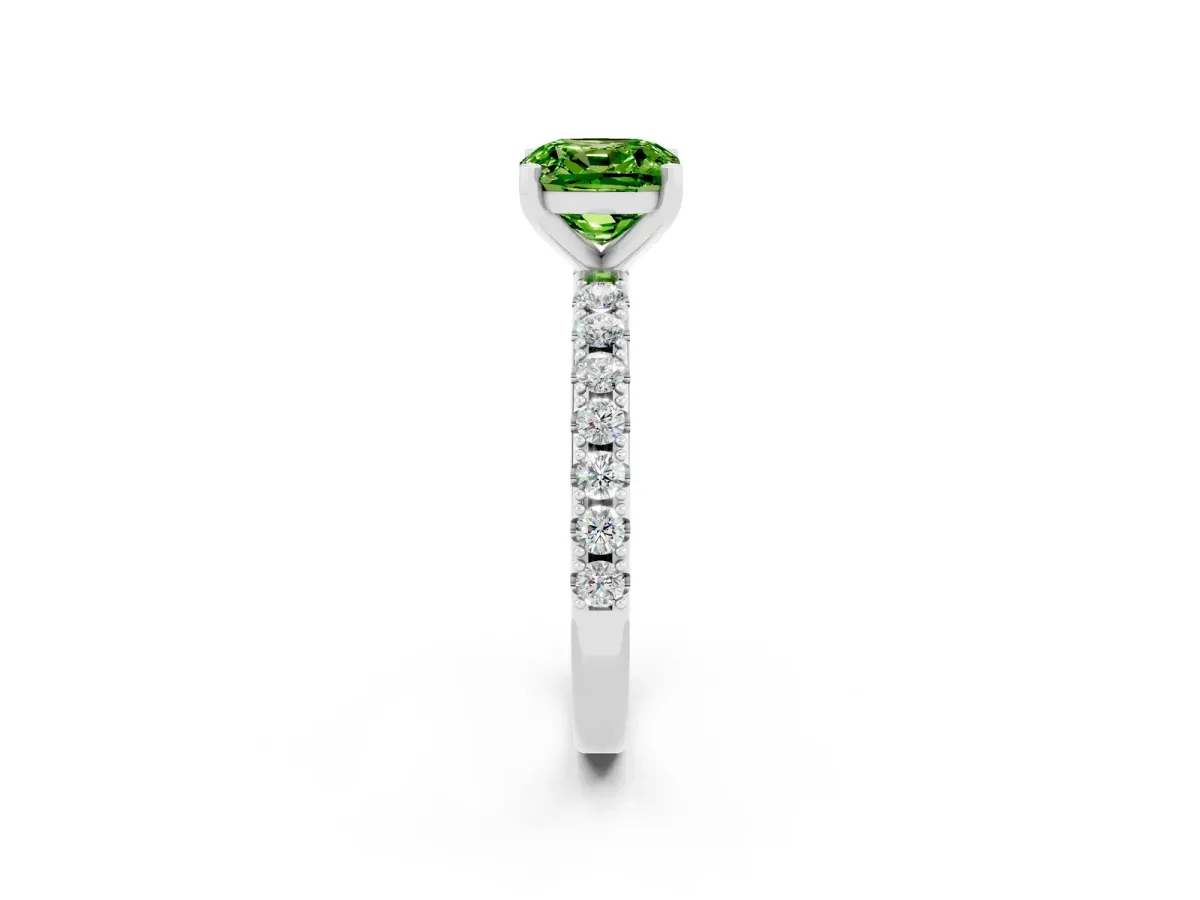 Cushion Cut Peridot Solitaire Pavé Band with Four-Prong Setting Silver