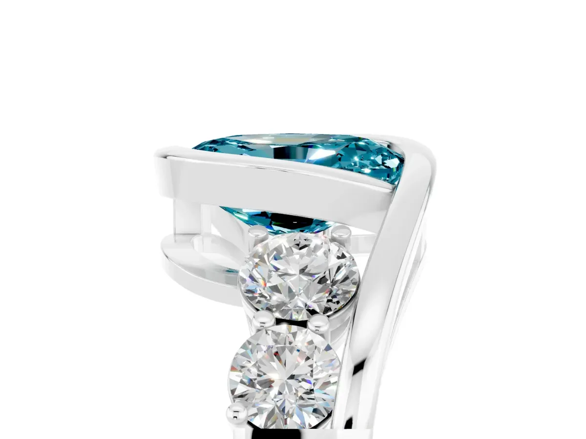 Bezel Set Oval Cut Blue Topaz Bypass Ring with Round Accents Platinum