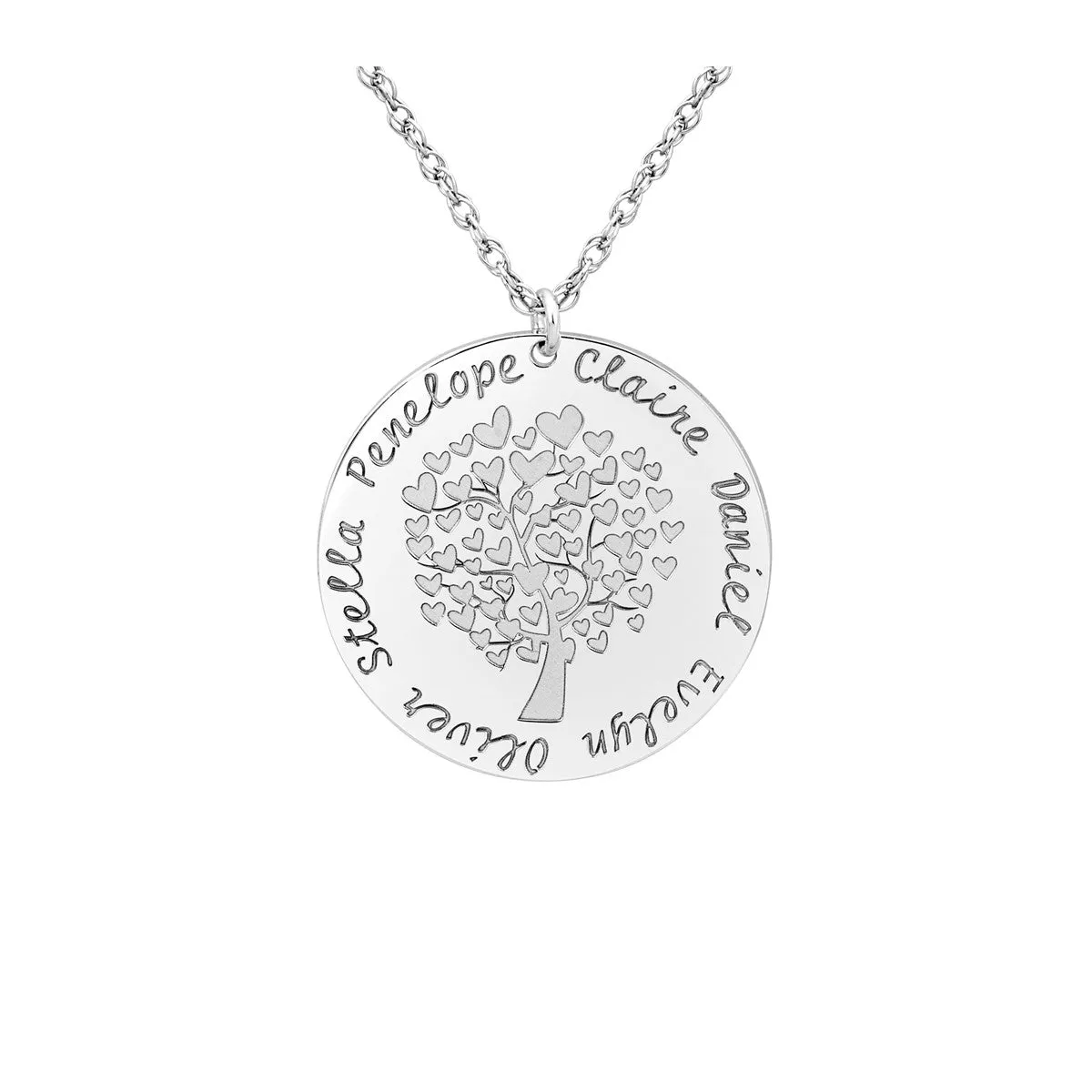 Gold and Silver Family Tree Pendant with Heart Motif White gold