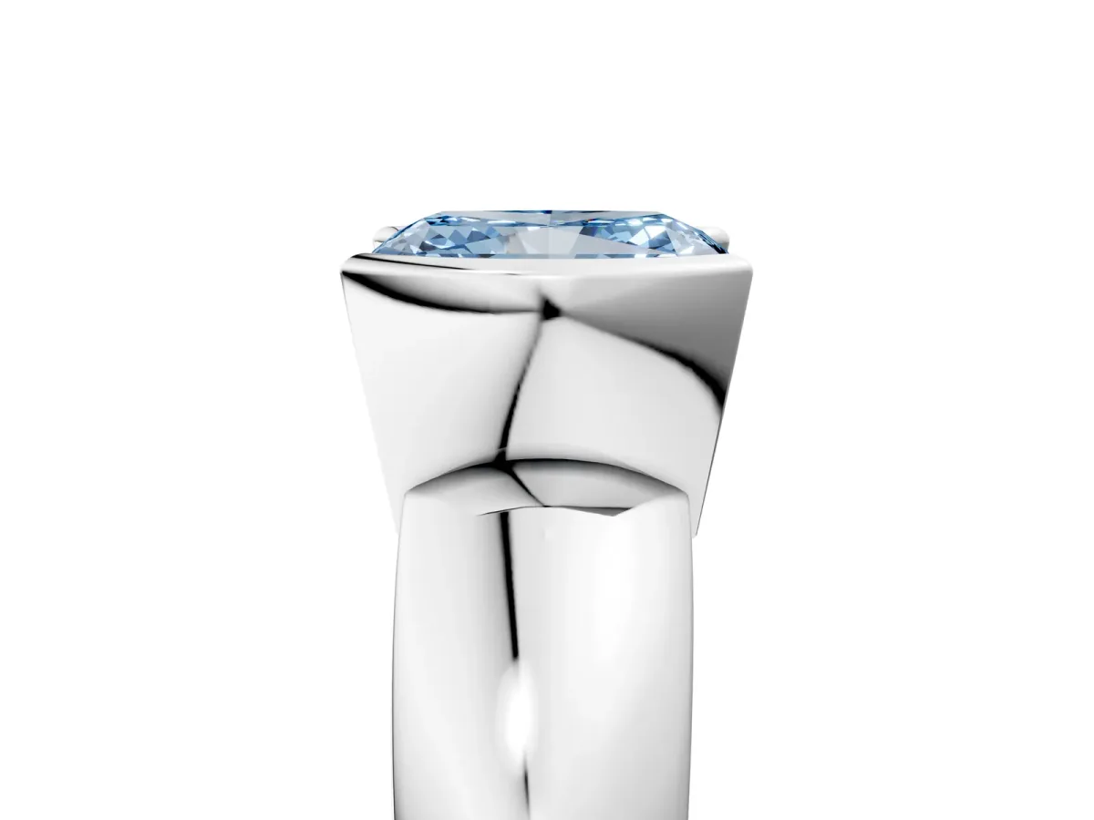 Fancy Blue Radiant Cut Solitaire Tension Set Diamond Ring with Wide Band Platinum