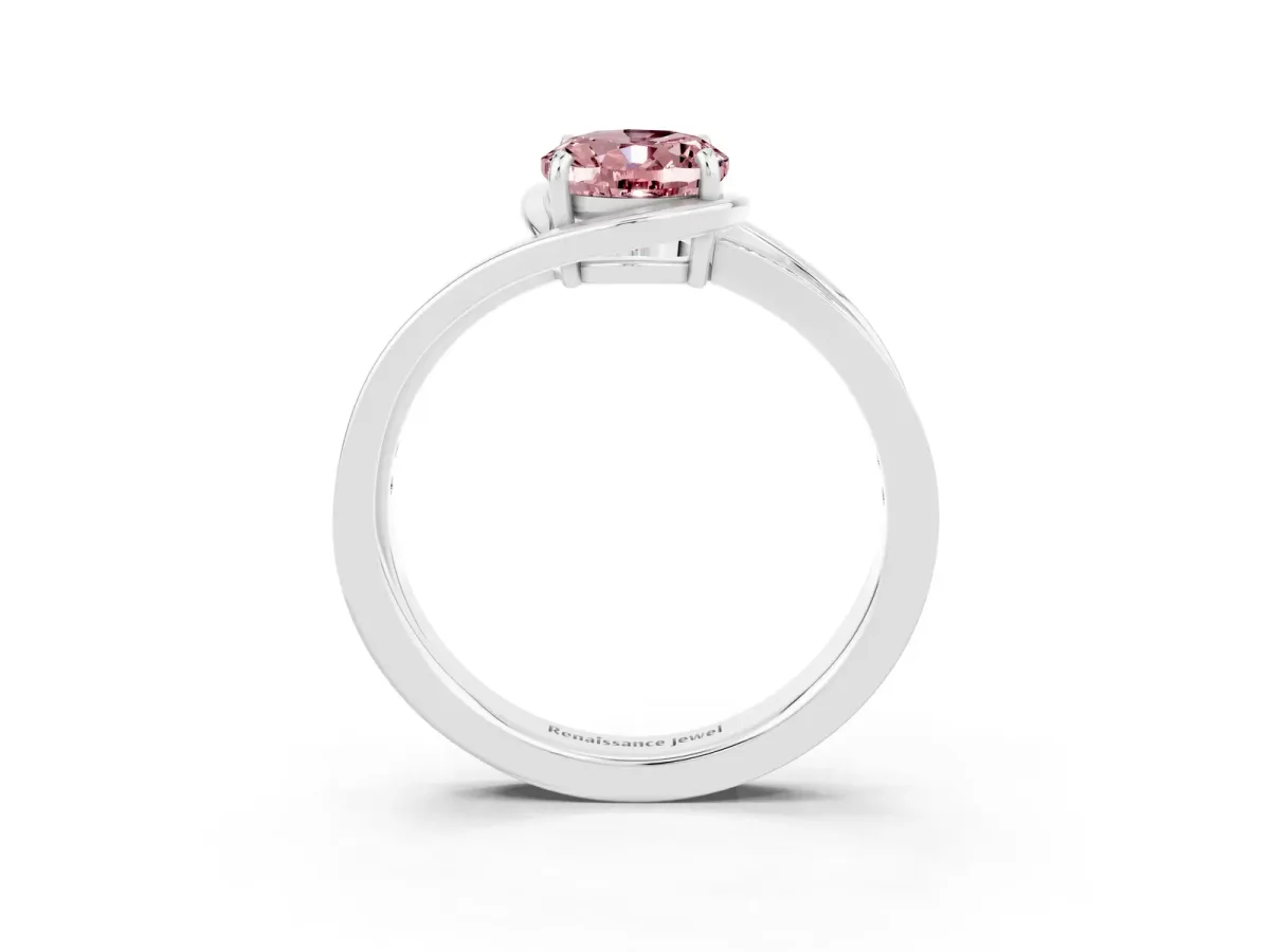 Oval Cut Morganite Solitaire Ring with Split Shank and Prong Setting White gold