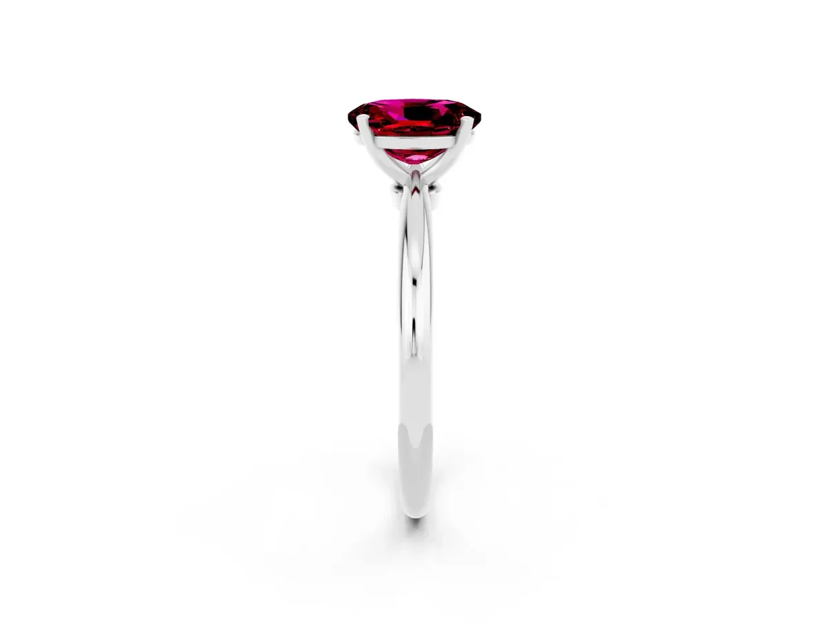 Oval Cut Garnet Solitaire Ring with Six-Prong Setting and Classic Band Platinum