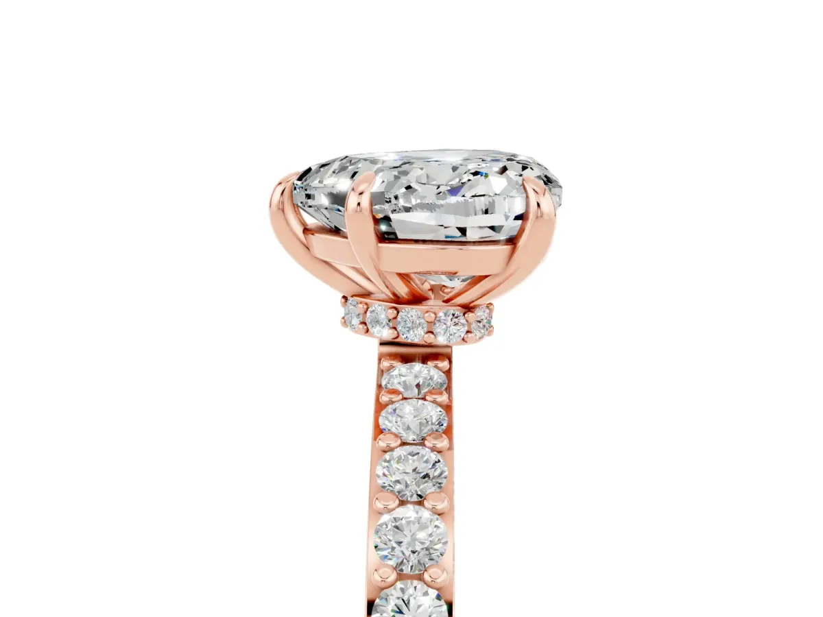 Heart Cut Moissanite Solitaire Engagement Ring with Pavé Band and Four-Prong Setting Rose gold