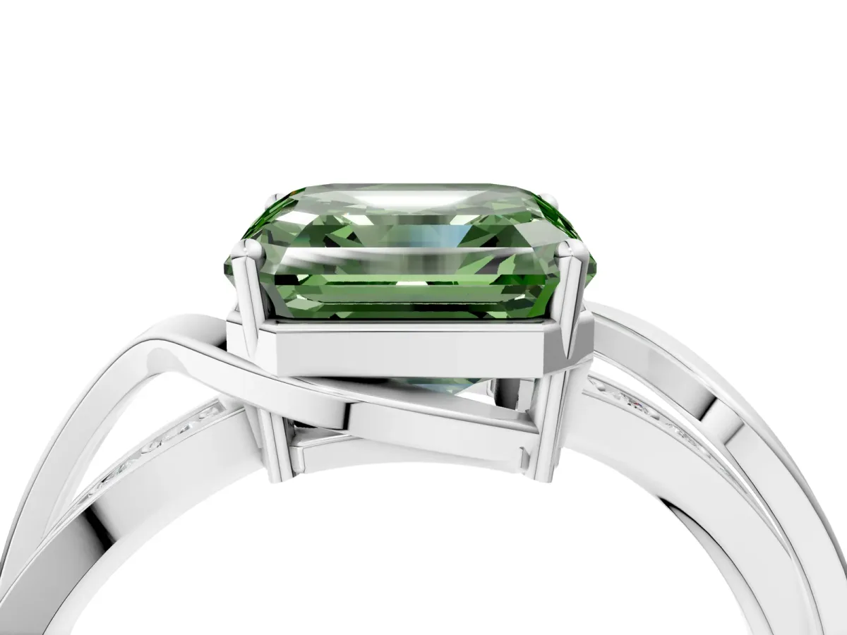 Fancy Green Asscher Cut Solitaire Twisted Band with Prong Setting Platinum