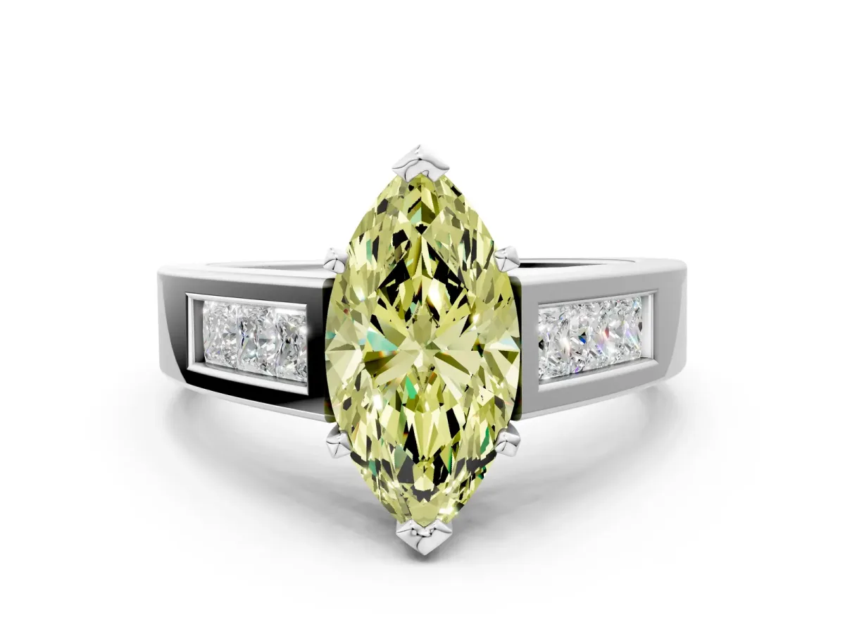 Fancy Yellow Marquise Cut Cut Channel Set Solitaire Ring with Four-Prong Setting Silver