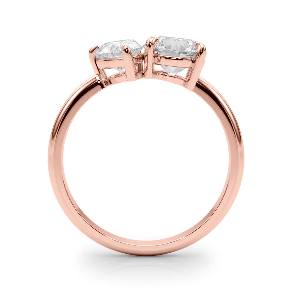Round and Pear Toi Moi Ring with Prong Setting and Plain Band Rose gold