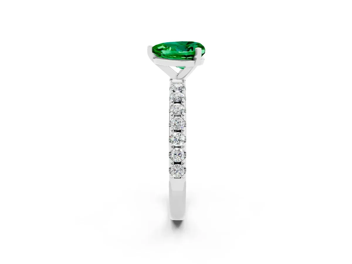 Heart Cut Emerald Solitaire Pavé Band with Four-Prong Setting Platinum