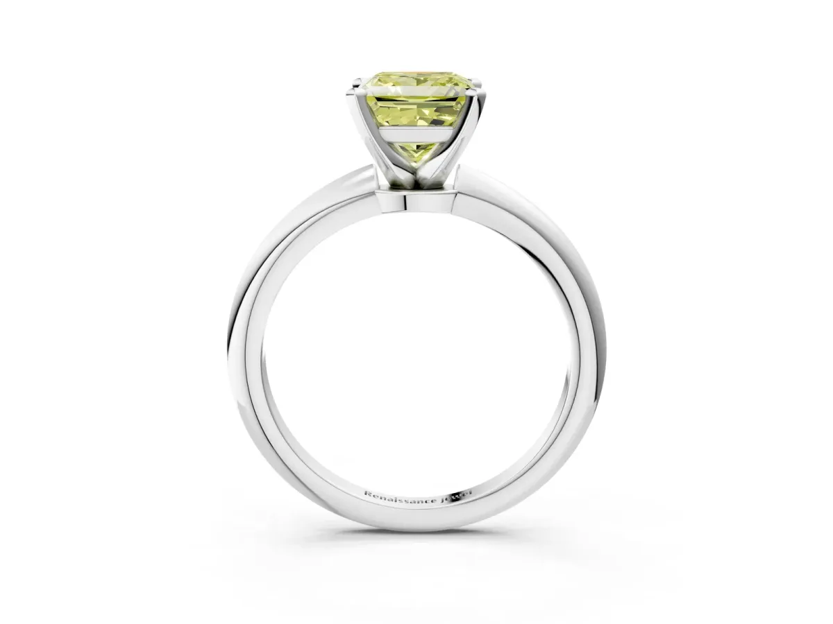 Fancy Yellow Princess Cut Diamond Solitaire Ring with Six-Prong Setting and Classic Band Silver