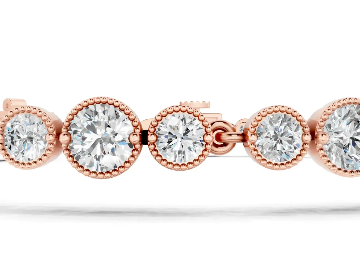 Round Bezel-Set Diamond Tennis Bracelet with Milgrain Detailing Rose gold