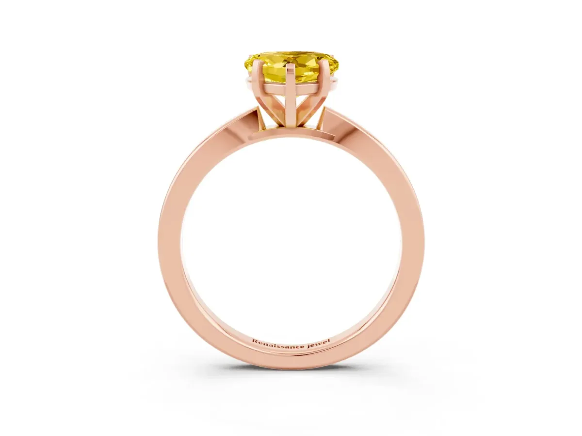 Heart Cut Yellow Sapphire Solitaire Engagement Ring with Classic Band and Four-Prong Setting Rose gold