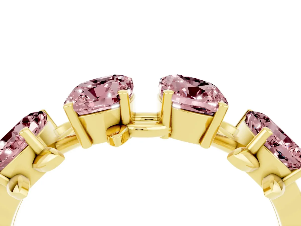 Four-Stone Elongated Cushion Morganite Band with Nature-Inspired Prong Setting Yellow gold