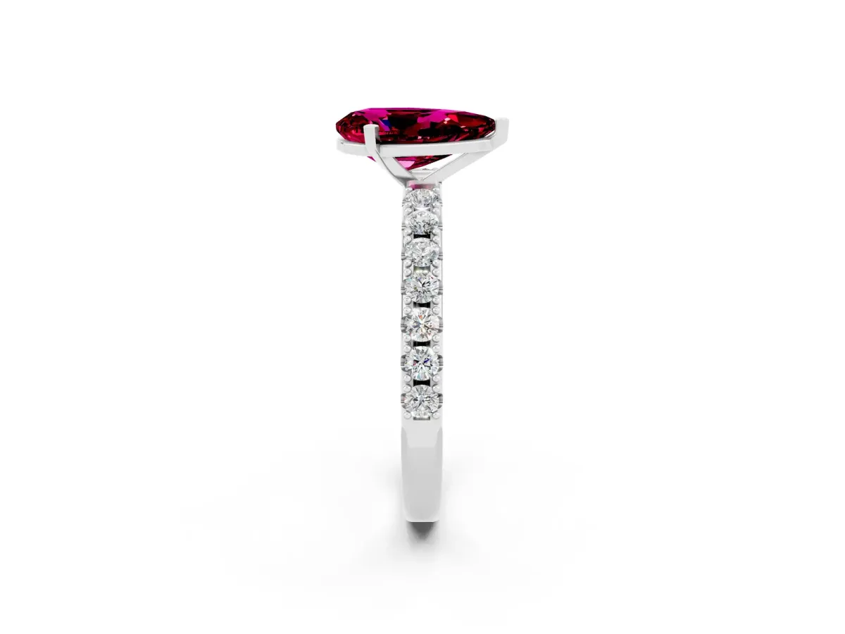 Pear Cut Garnet Solitaire Pavé Band with Four-Prong Setting Silver