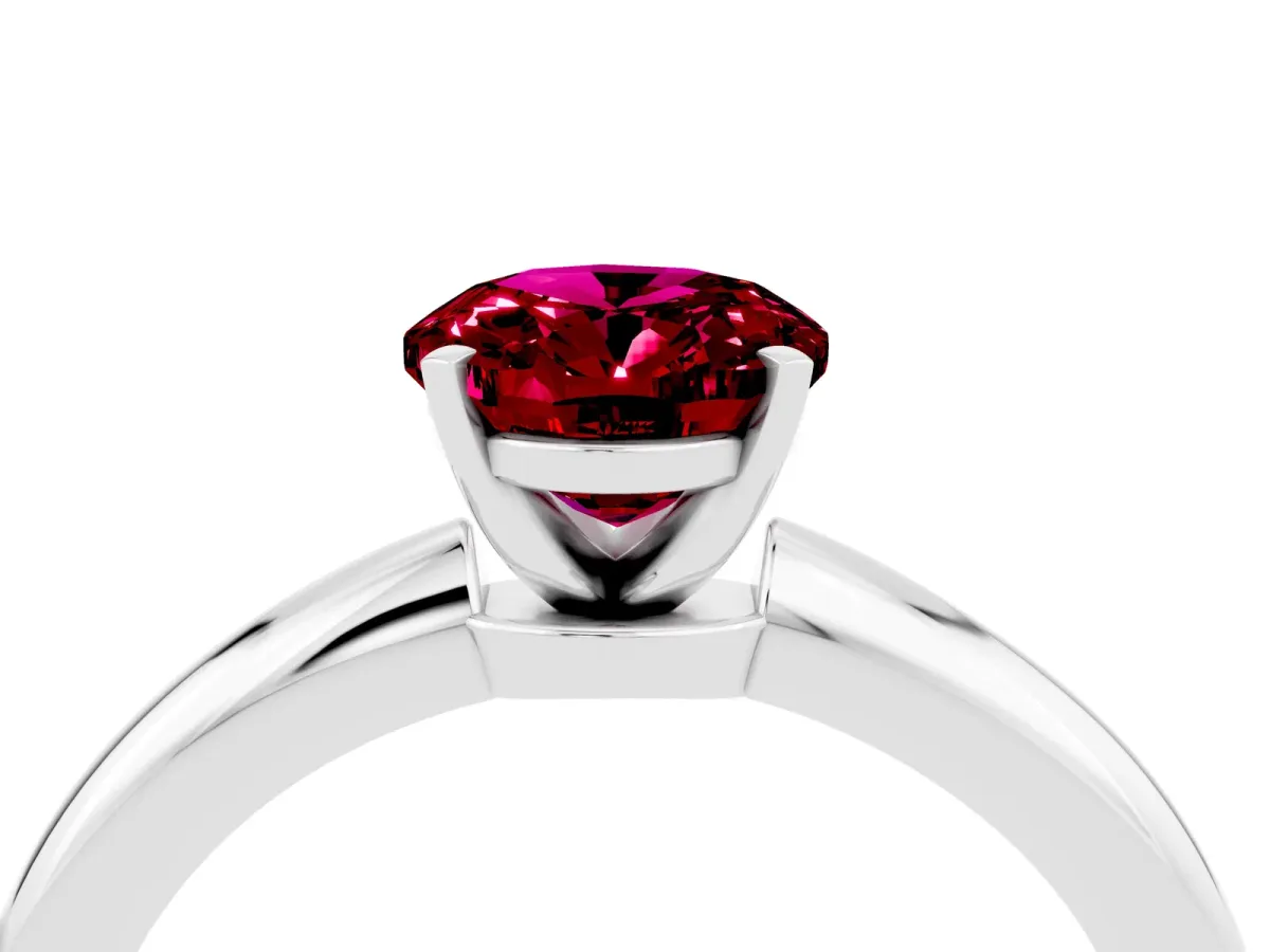 Oval Cut Garnet Solitaire Ring with Six-Prong Setting and Classic Band Platinum