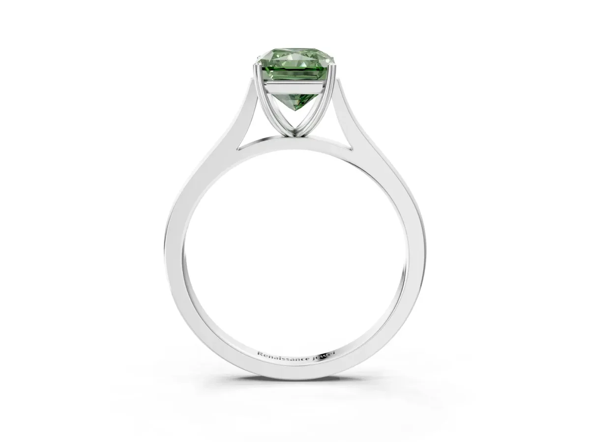 Fancy Green Radiant Cut Solitaire Heart Prong Engagement Ring with Tapered Band Platinum