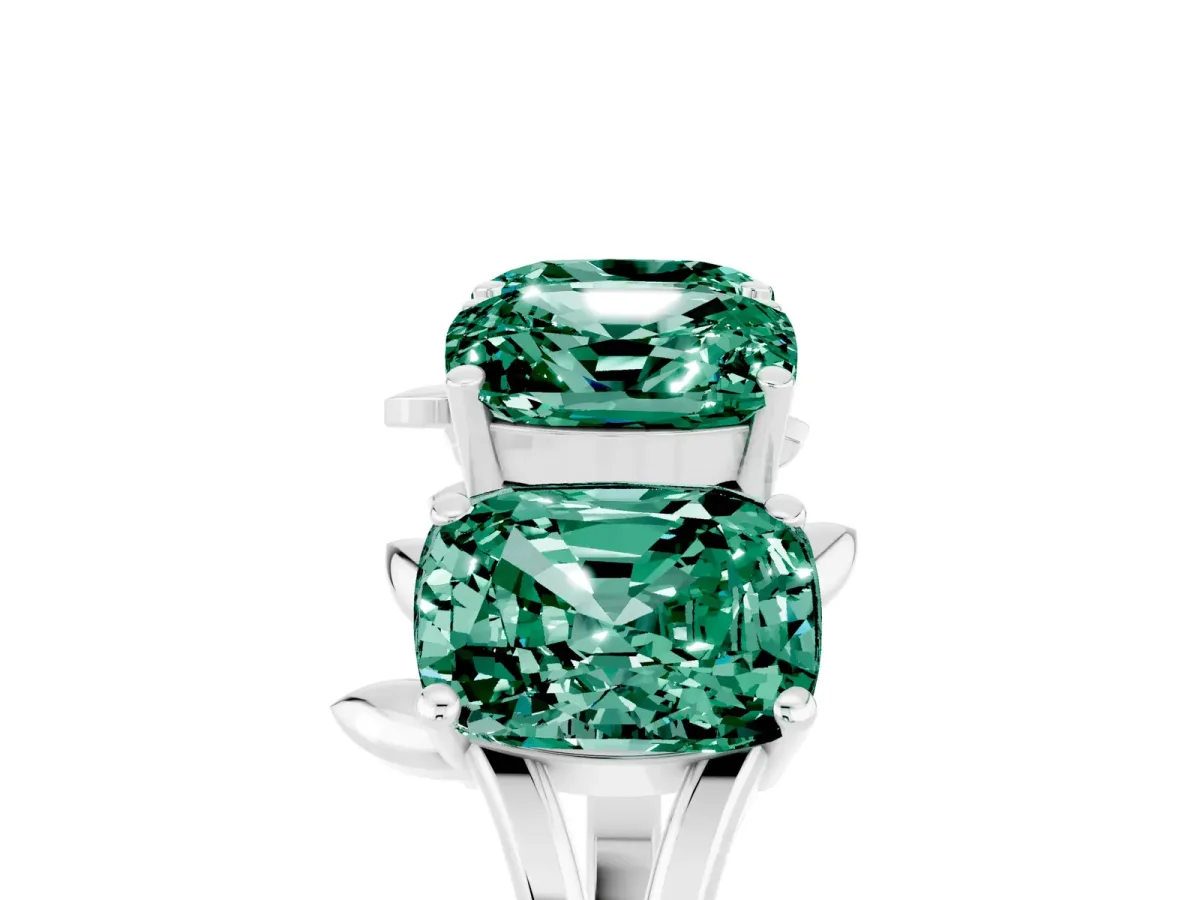 Four-Stone Elongated Cushion Green Sapphire Band with Nature-Inspired Prong Setting White gold