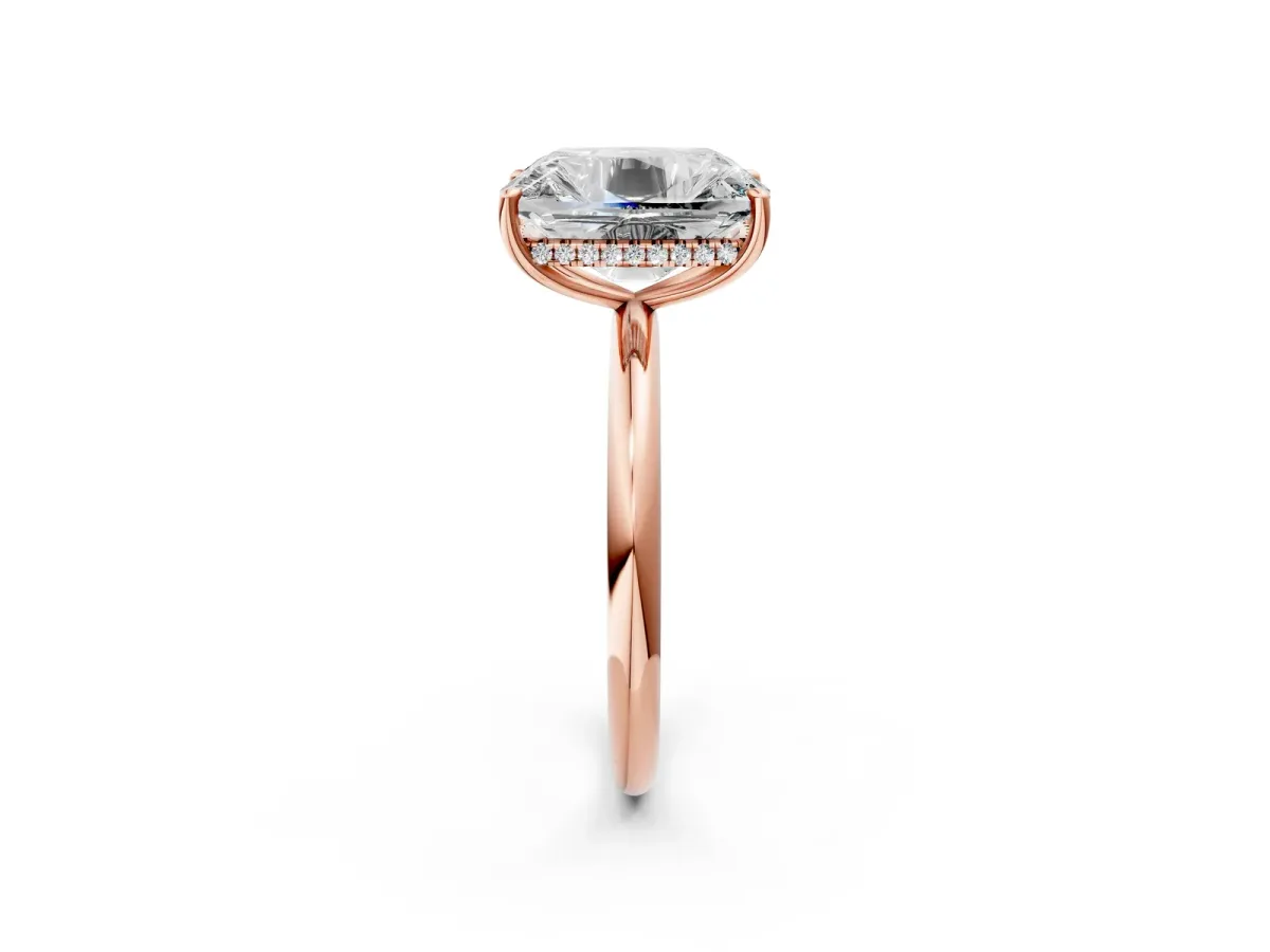 Old Mine Elongated Cushion Diamond Classic Band Four Prong Solitaire Ring Rose gold