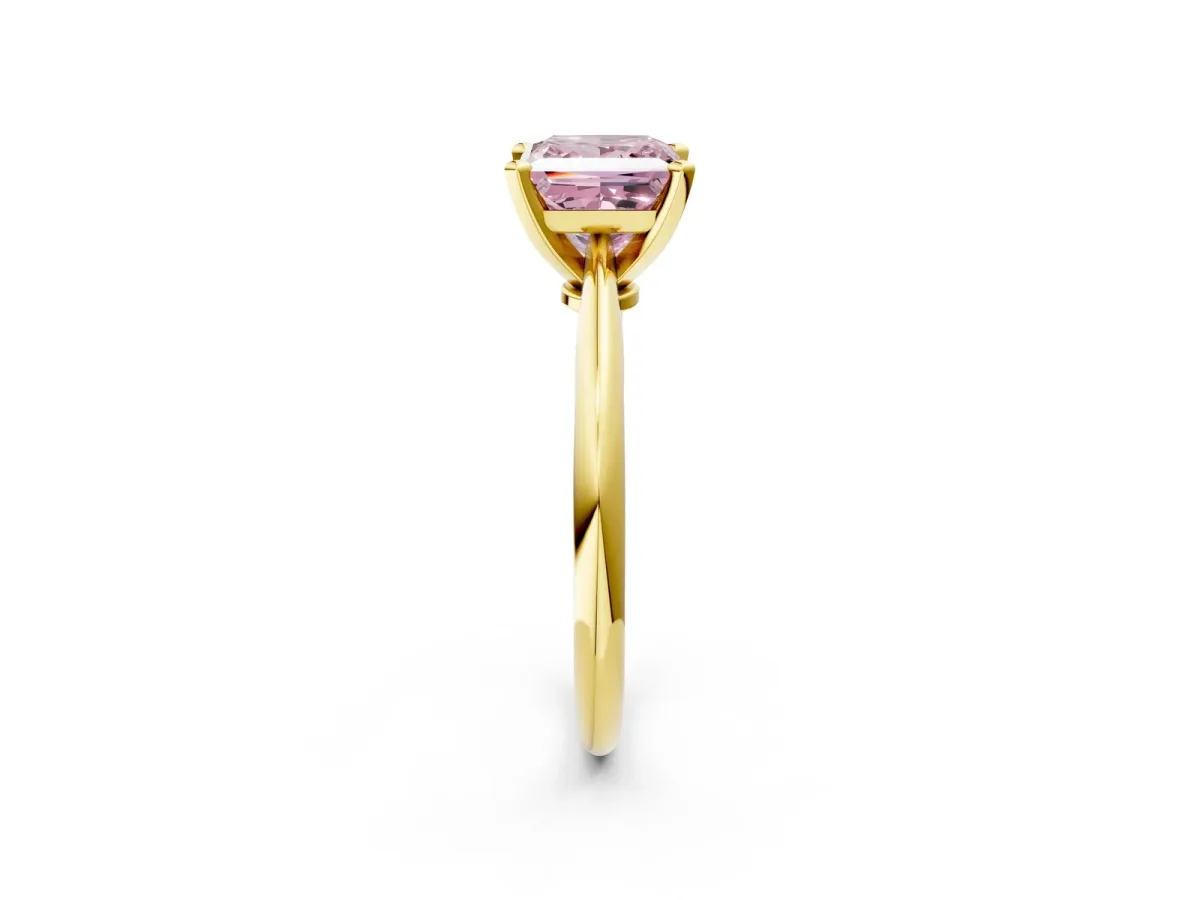 Fancy Pink Princess Cut Diamond Solitaire Engagement Ring with Classic Band and Four-Prong Setting Yellow gold