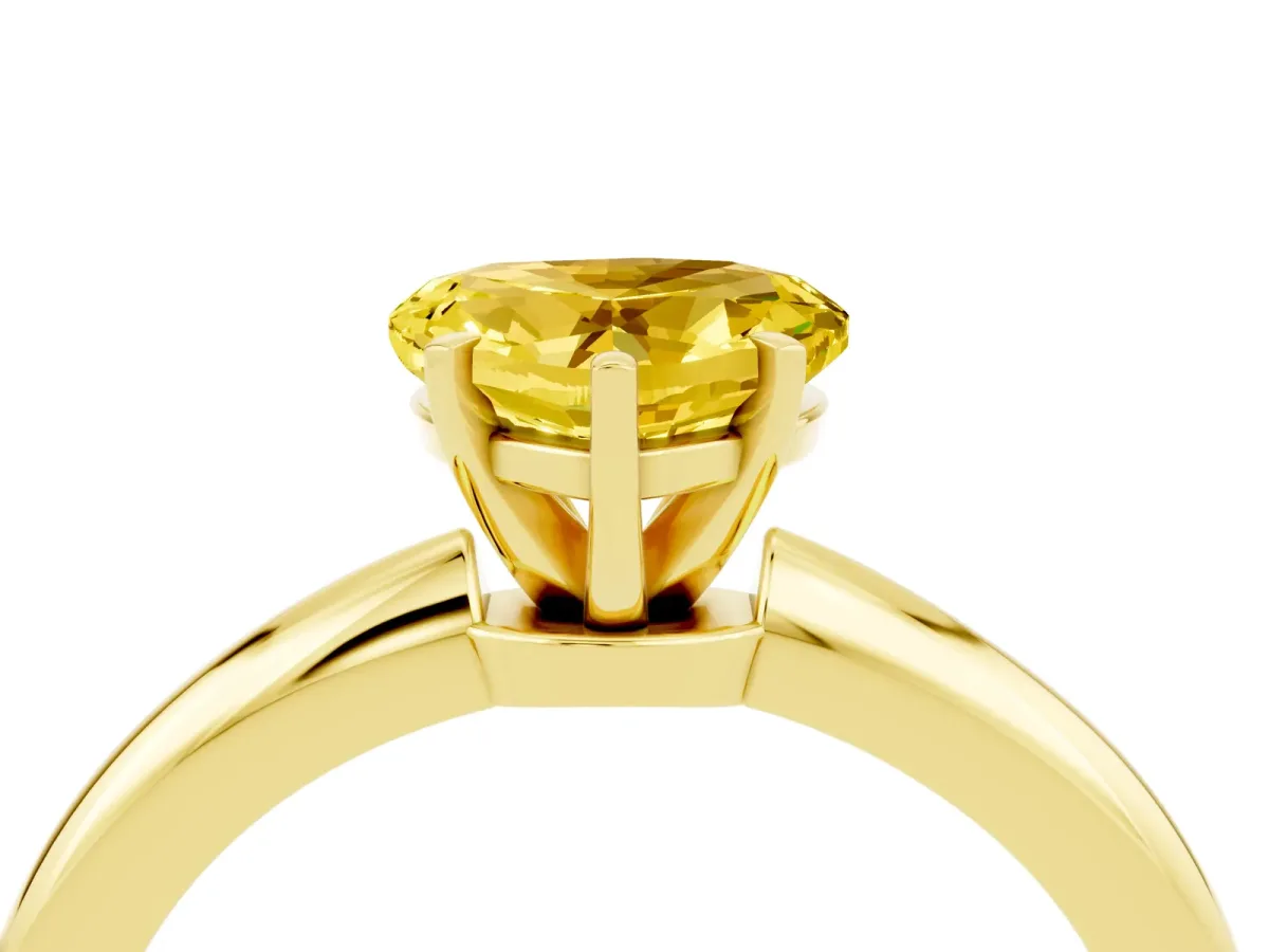 Heart Cut Yellow Sapphire Solitaire Ring with Six-Prong Setting and Classic Band Yellow gold