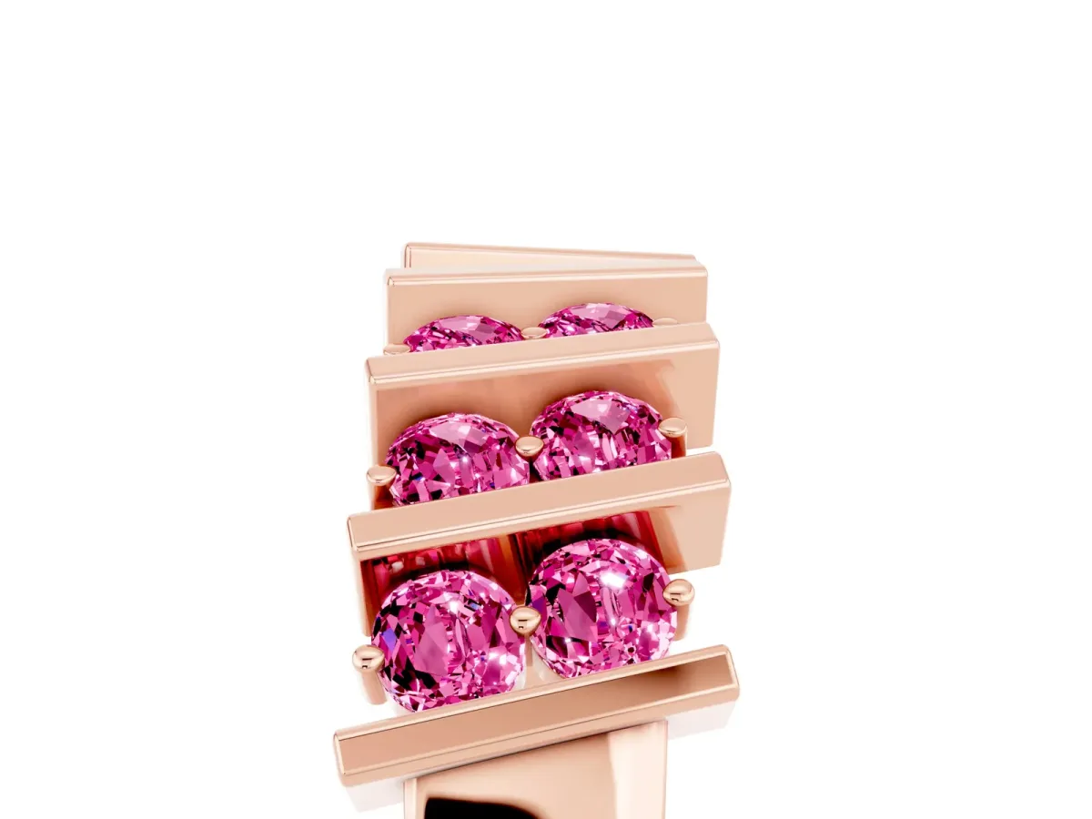 Channel Set Round Pink Sapphire Anniversary Band with Vertical Prongs Rose gold