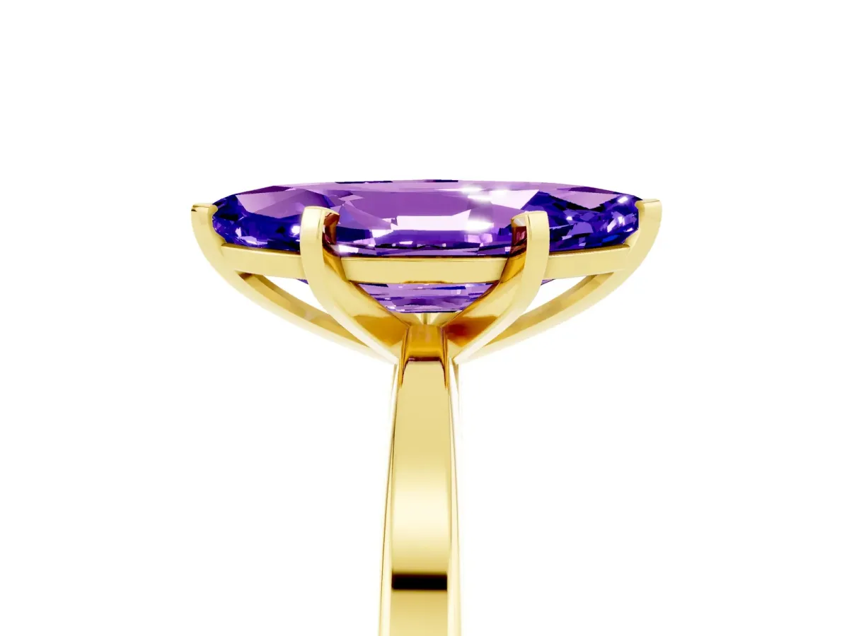 Marquise Cut Tanzanite Solitaire Engagement Ring with Classic Band and Four-Prong Setting Yellow gold