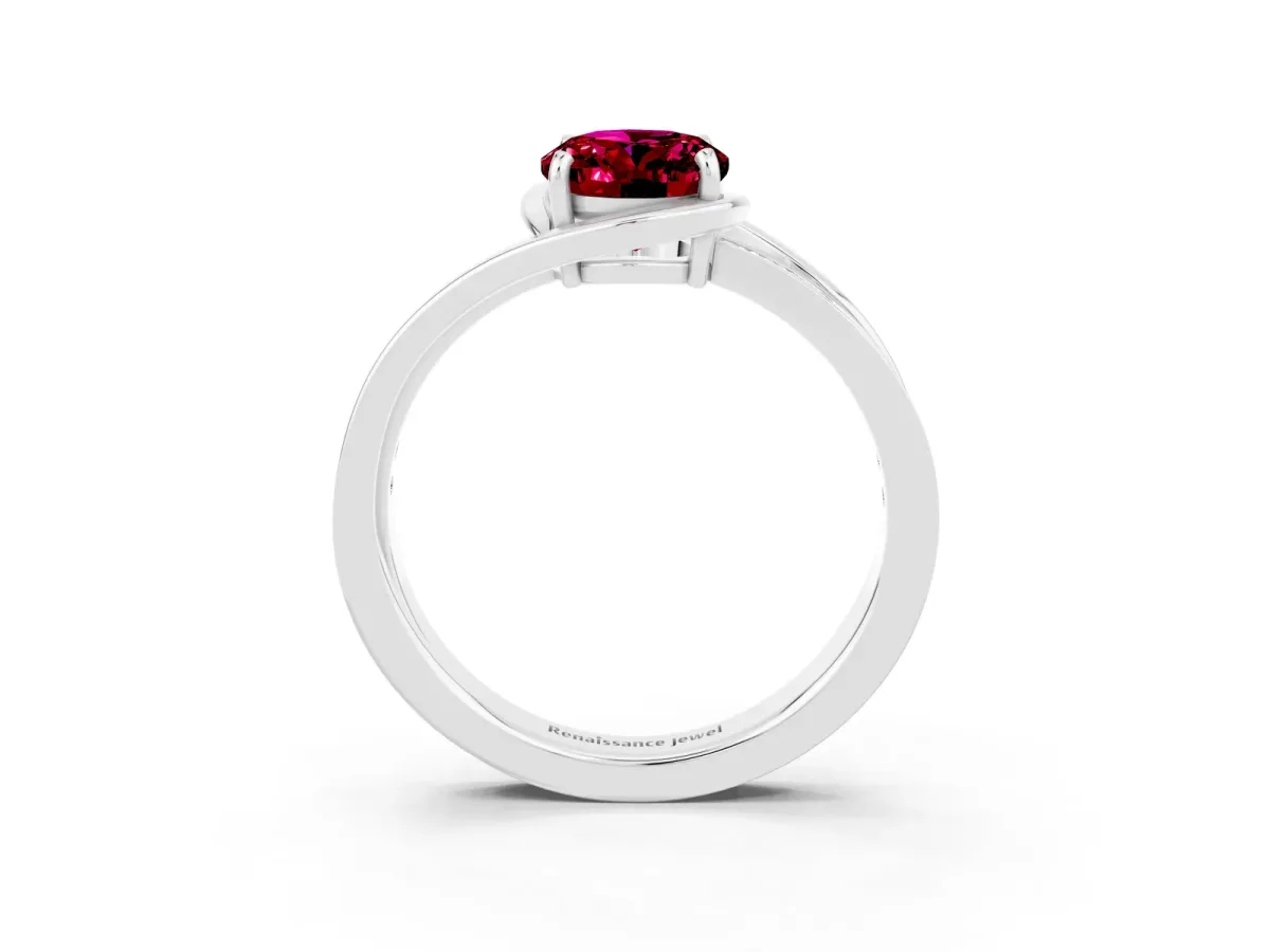 Oval Cut Garnet Solitaire Ring with Split Shank and Prong Setting White gold