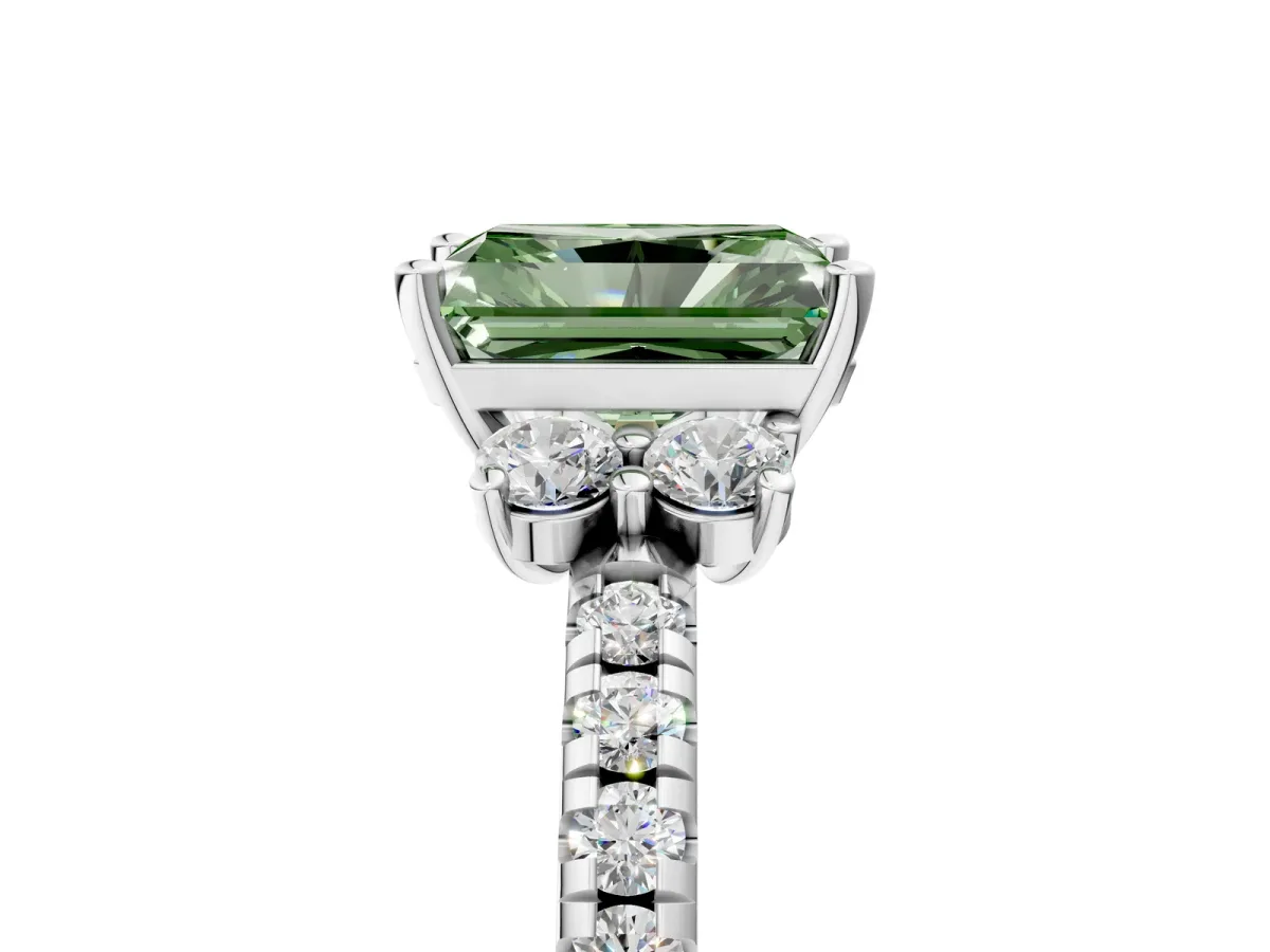 Fancy Green Radiant Cut Diamond Three-Stone Pave Band with Four-Prong Setting Platinum