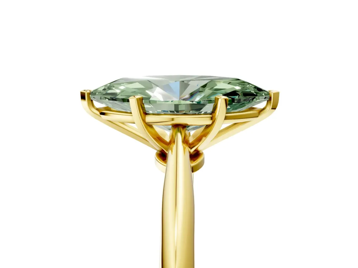 Fancy Green Marquise Cut Diamond Solitaire Engagement Ring with Classic Band and Four-Prong Setting Yellow gold