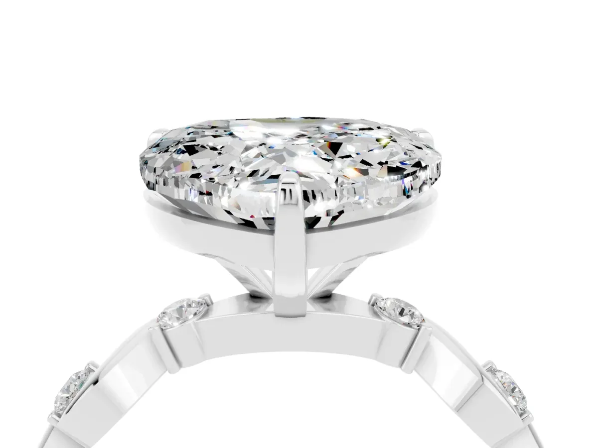 Heart Cut Moissanite Solitaire Twisted Band with Round Accents and Prong Setting White gold