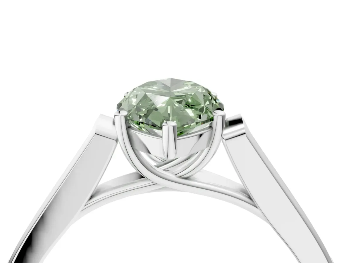 Fancy Green Marquise Cut Solitaire Cathedral Diamond Engagement Ring with Channel-Set Band and Four-Prong Setting Silver