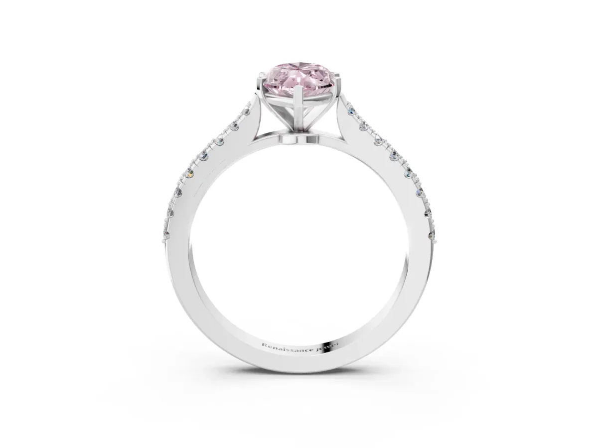 Fancy Pink Marquise Cut Cut Solitaire Diamond Engagement Ring with Pave Band and Four-Prong Setting White gold