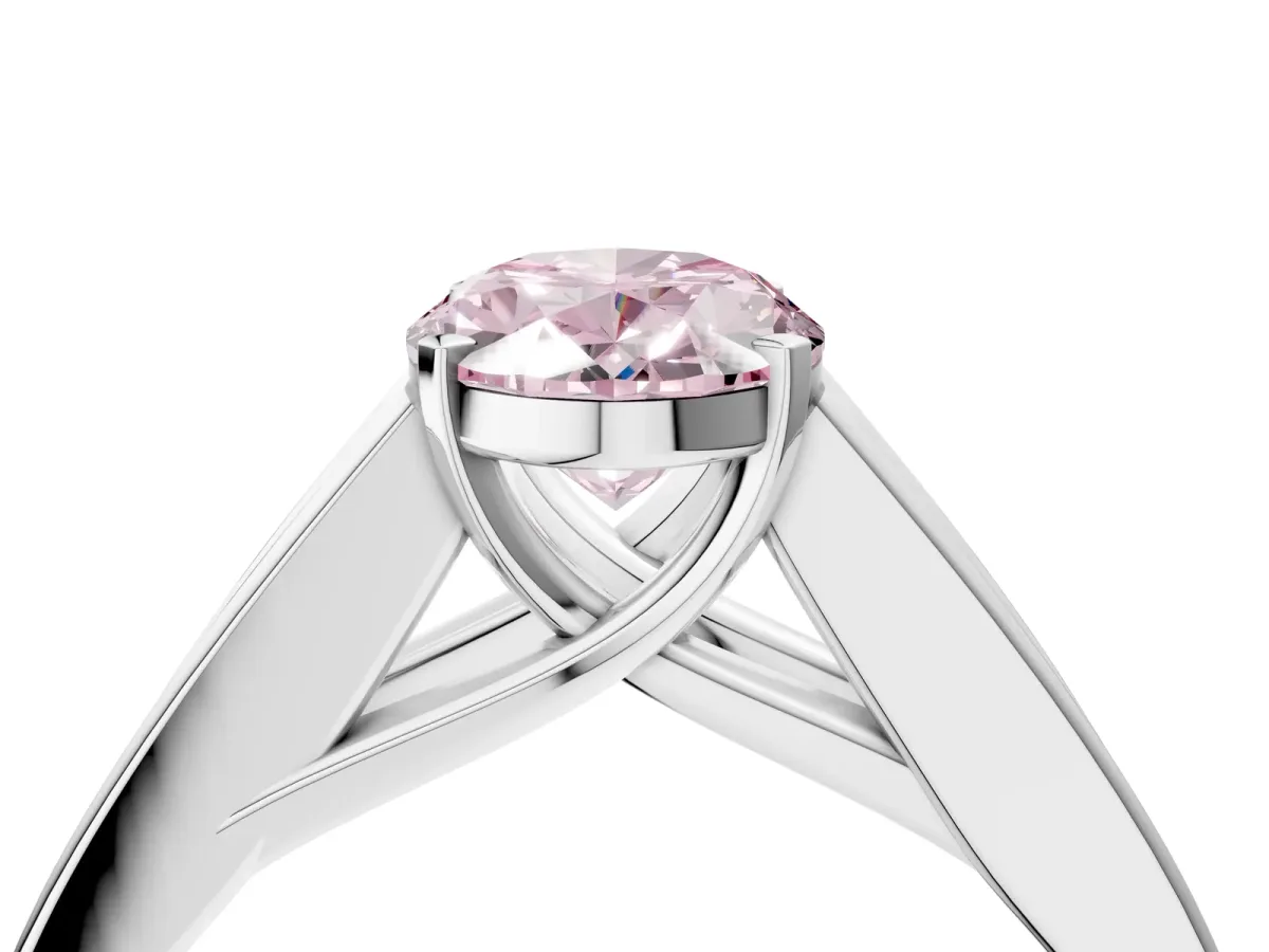 Fancy Pink Oval Cut Cut Channel Set Solitaire Ring with Four-Prong Setting White gold