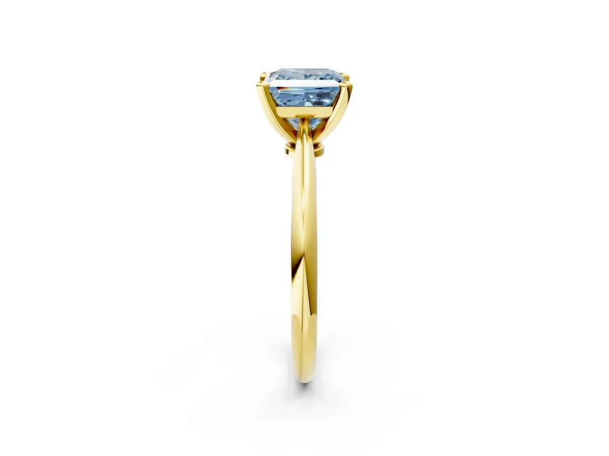 Fancy Blue Princess Cut Diamond Solitaire Engagement Ring with Classic Band and Four-Prong Setting Yellow gold