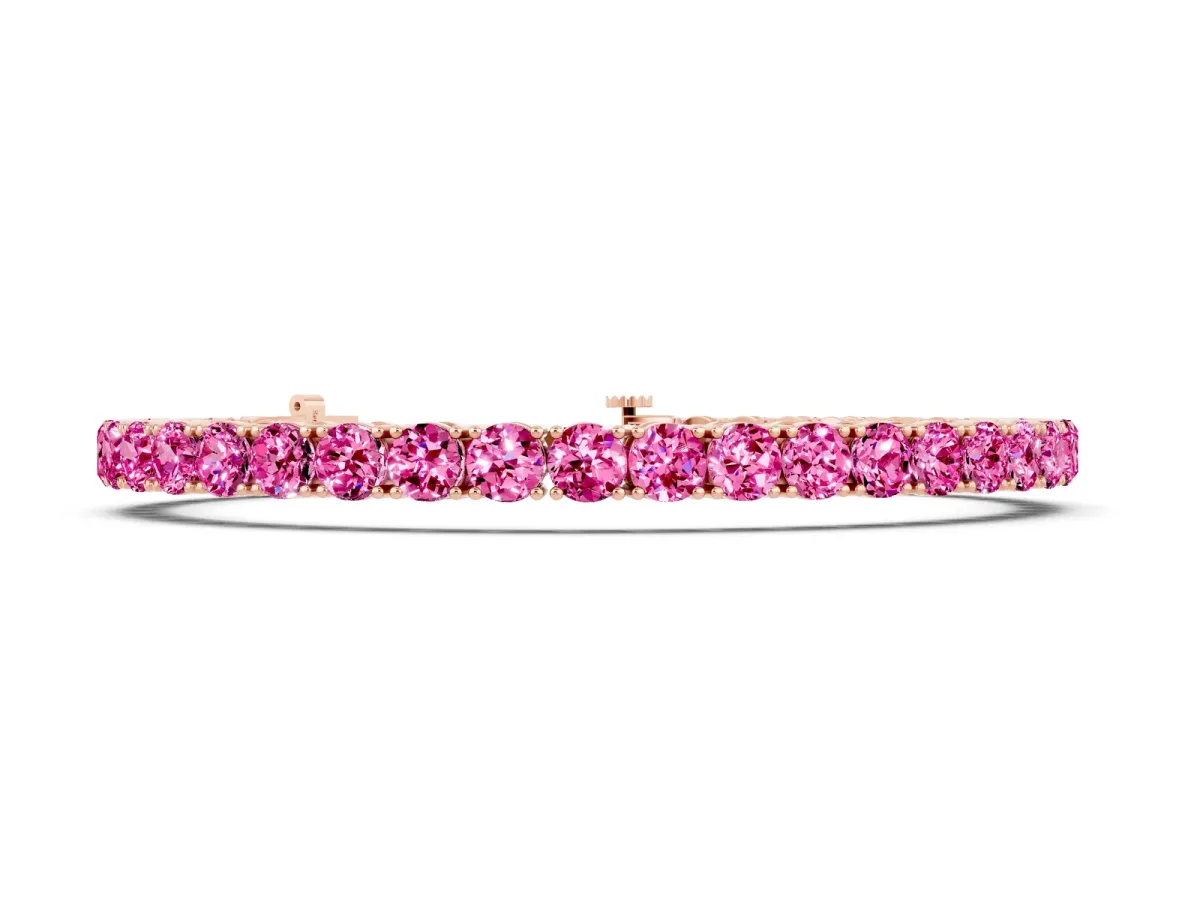 Round Brilliant Pink Sapphire Tennis Bracelet with Prong Setting Rose gold