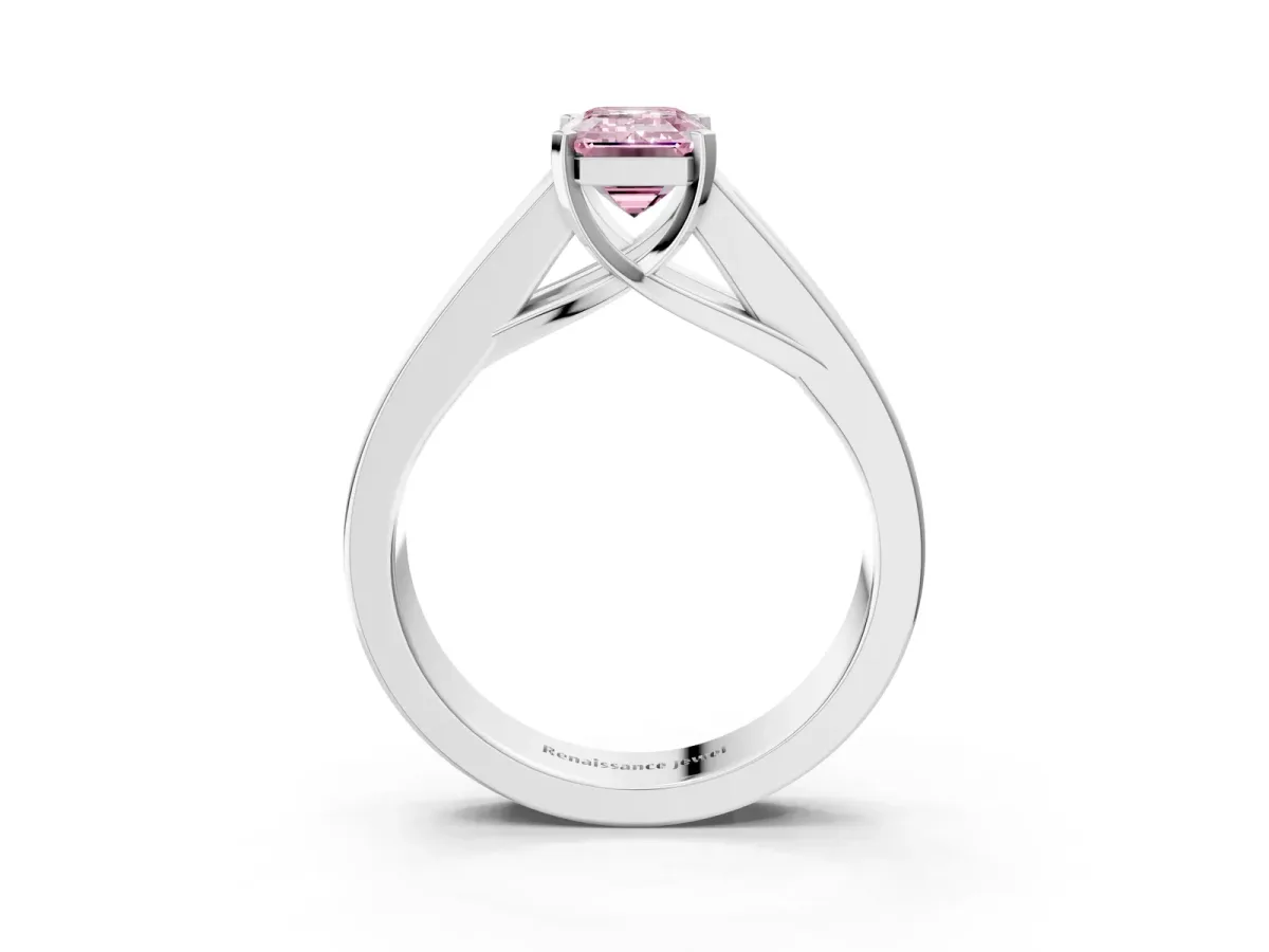 Fancy Pink Emerald Cut Cut Channel Set Solitaire Ring with Four-Prong Setting White gold