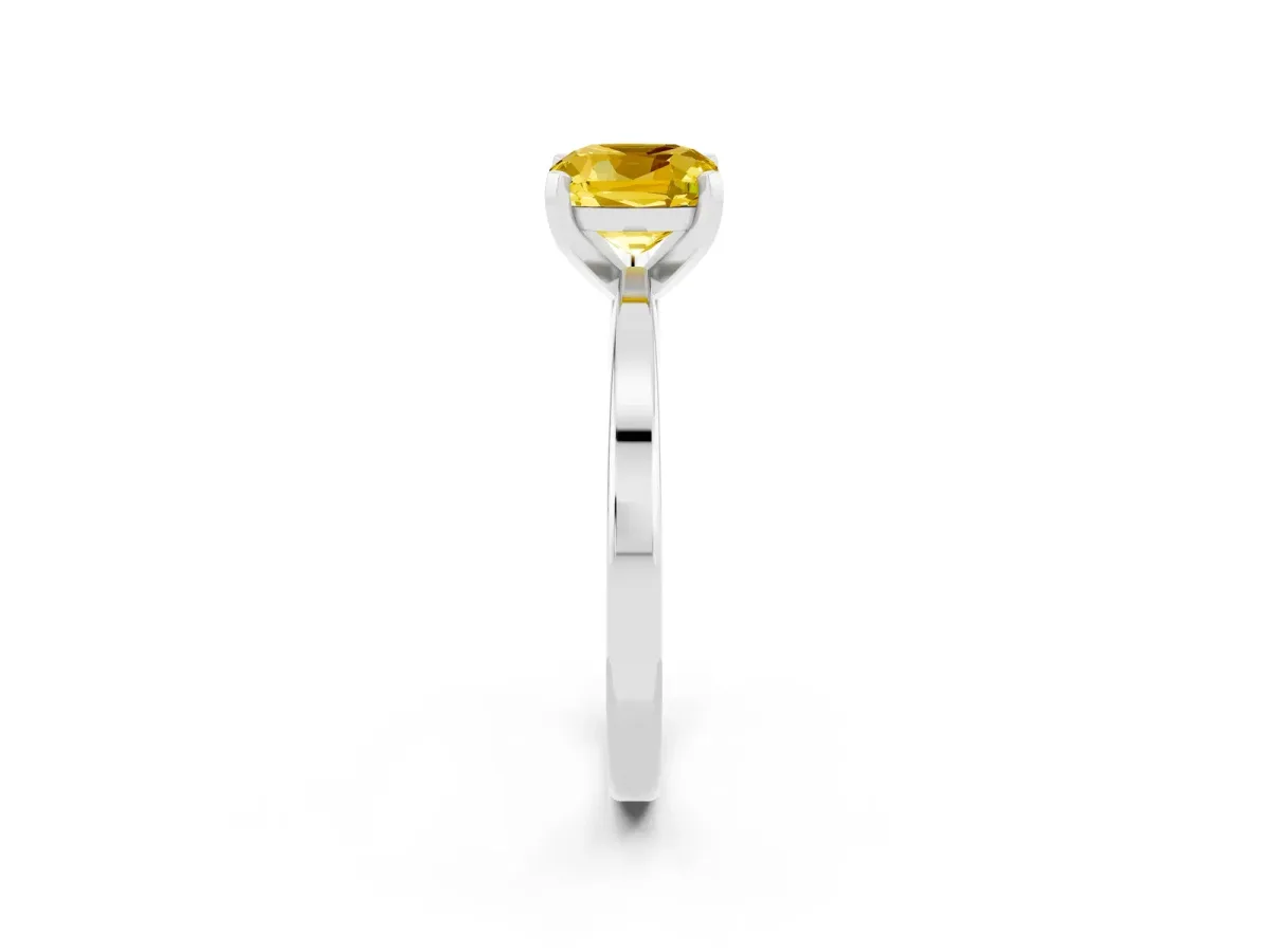 Cushion Cut Yellow Sapphire Solitaire Engagement Ring with Classic Band and Four-Prong Setting White gold