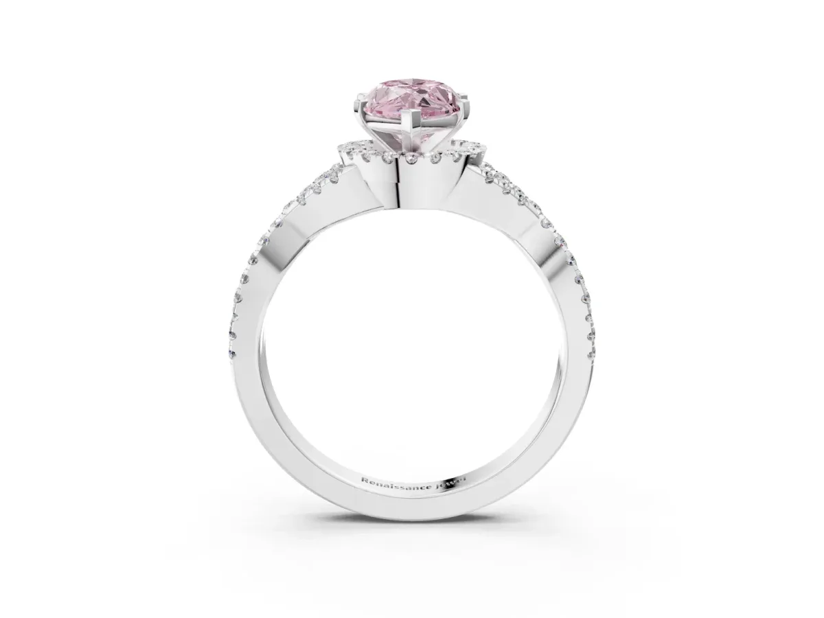Fancy Pink Marquise Cut Diamond Halo Twist Band Solitaire Prong Setting Ring White gold