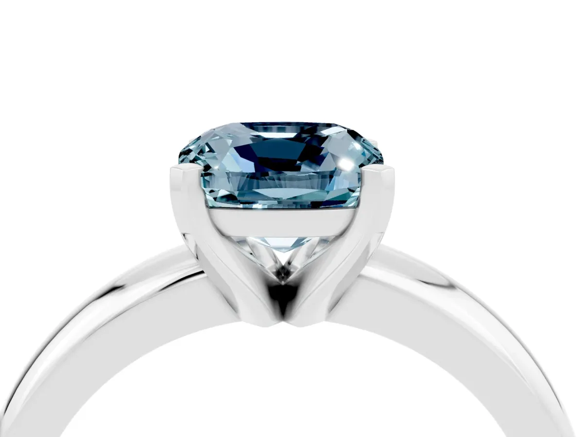 Cushion Cut Aquamarine Solitaire Engagement Ring with Round Band and Four-Prong Setting White gold