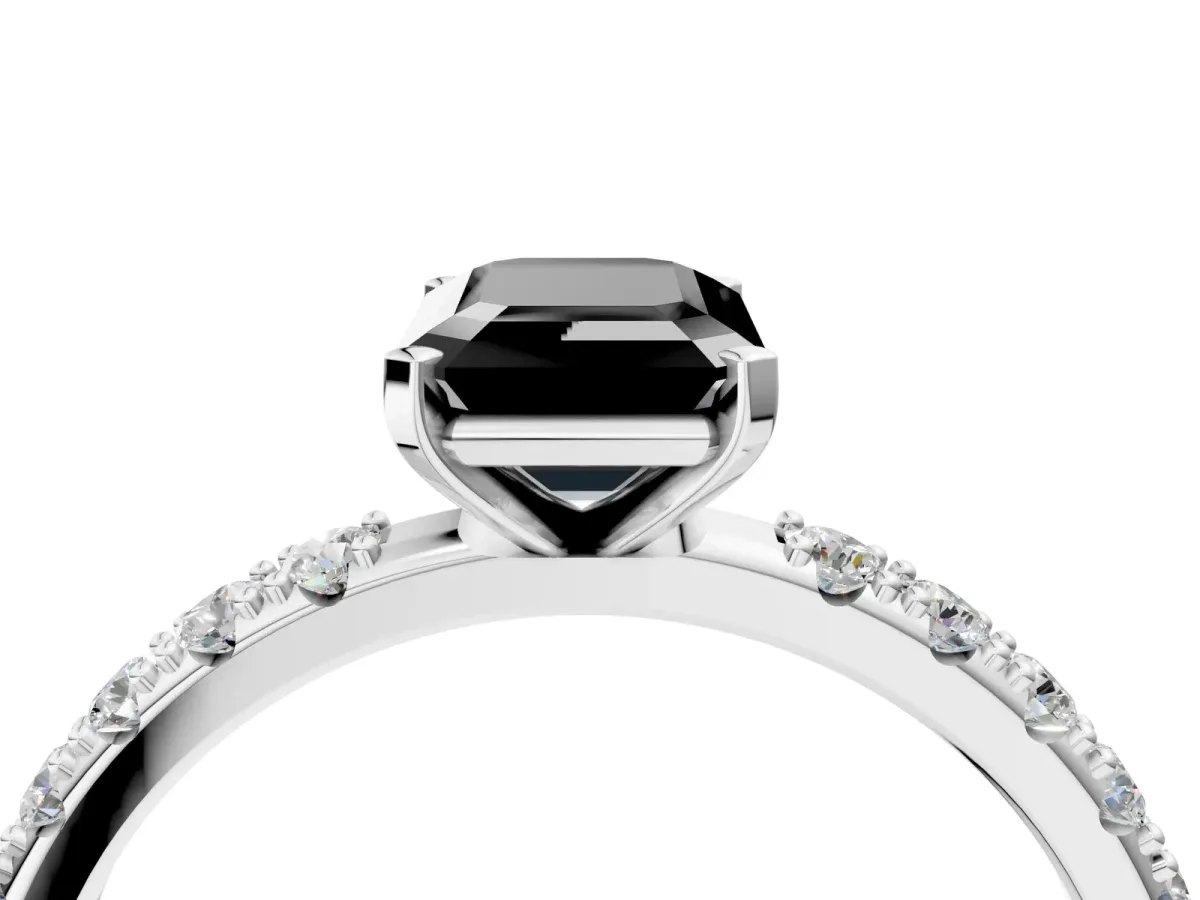 Fancy Black Emerald Cut Diamond Solitaire Pavé Band with Four-Prong Setting Silver