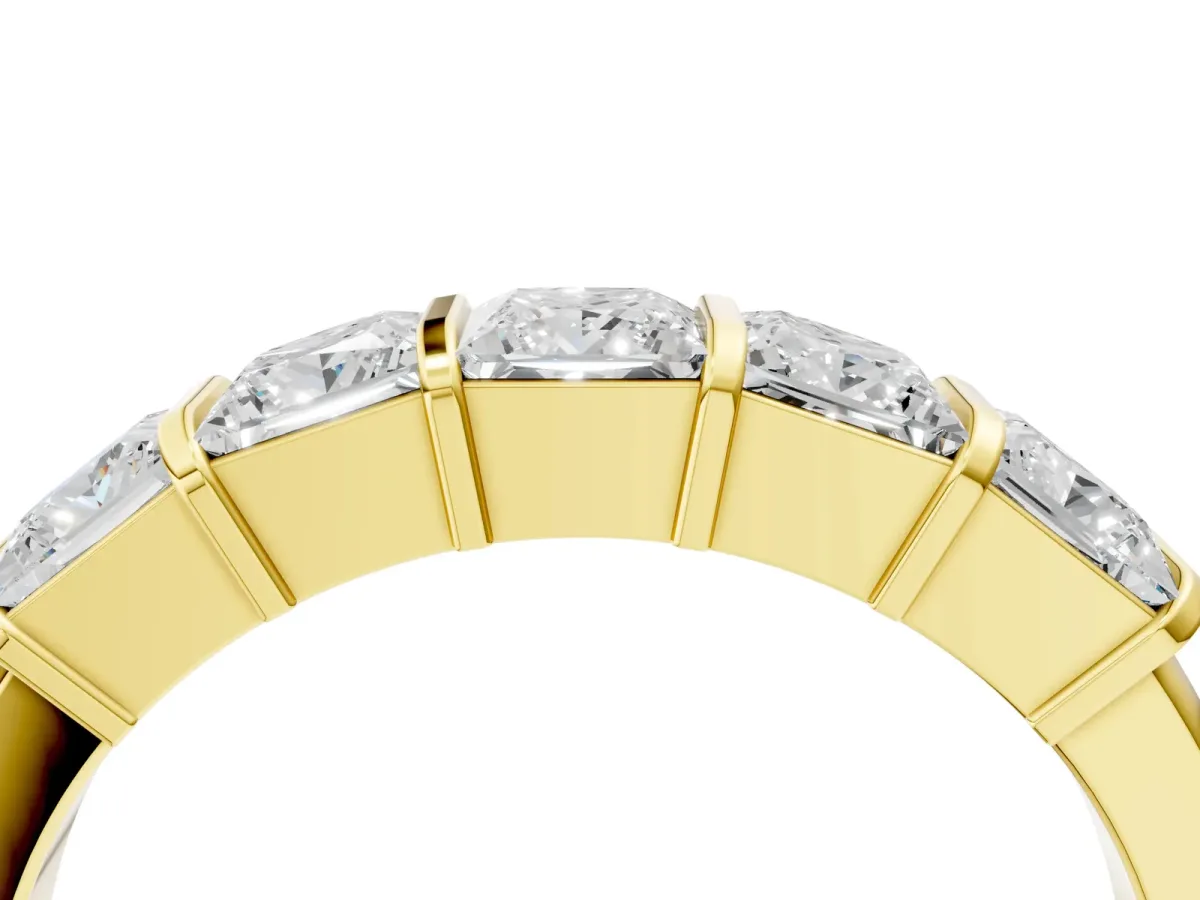 Princess Cut Channel Set Diamond Band with Bar Prong Setting Yellow gold