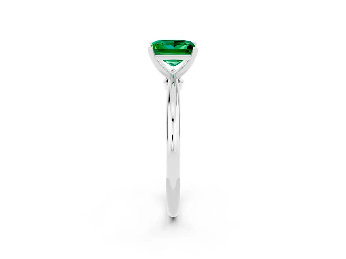 Princess Cut Emerald Solitaire Ring with Six-Prong Setting and Classic Band Silver