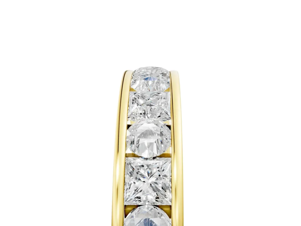 Princess Diamond Channel Set Promise Ring with Round Diamond Accents Yellow gold