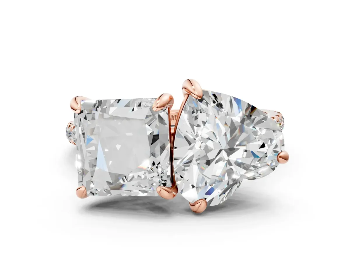 Heart and Princess Toi Moi Ring with Prong Setting and Pave Band Rose gold
