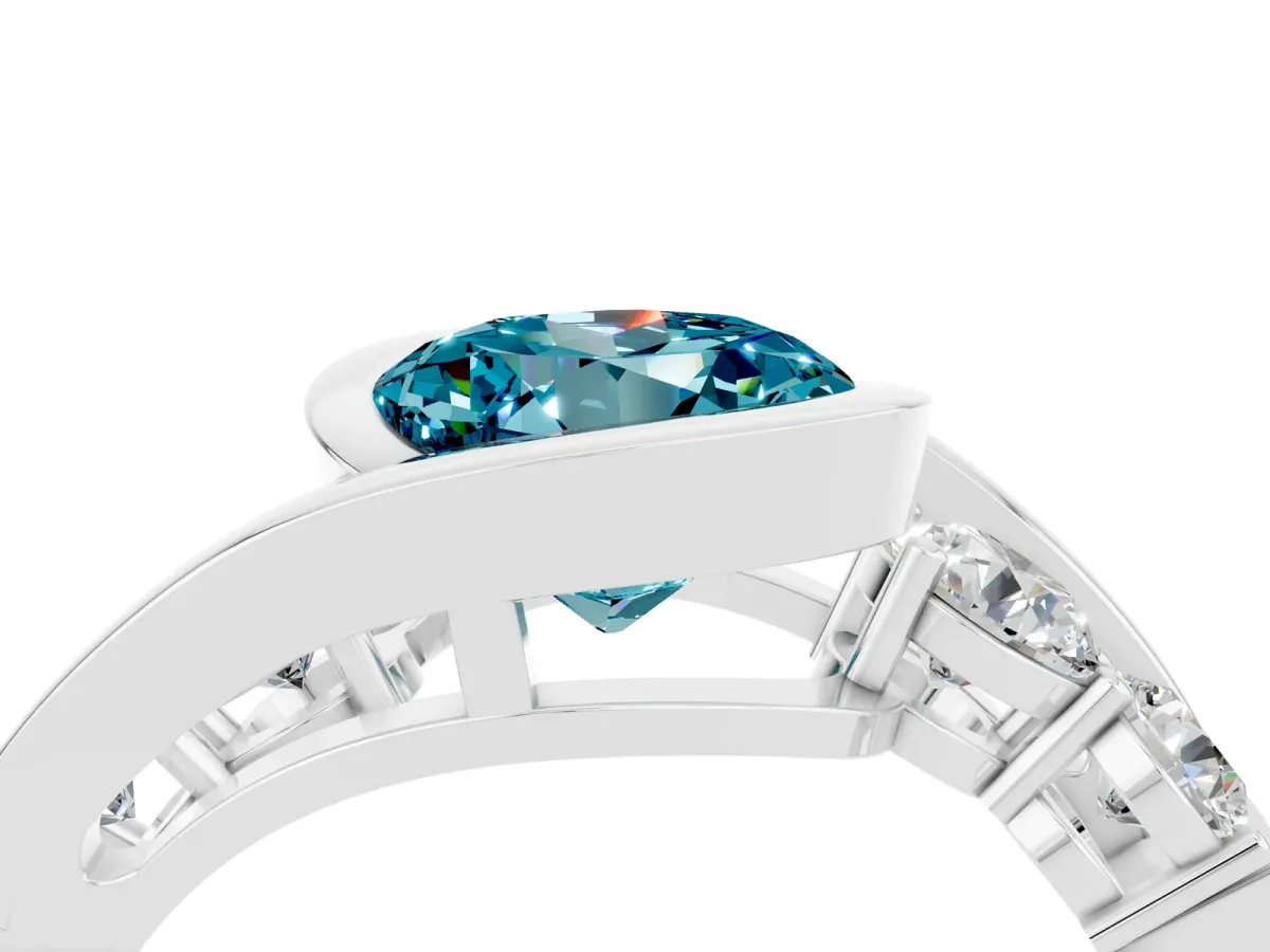 Bezel Set Round Cut Blue Topaz Bypass Ring with Round Accents Platinum