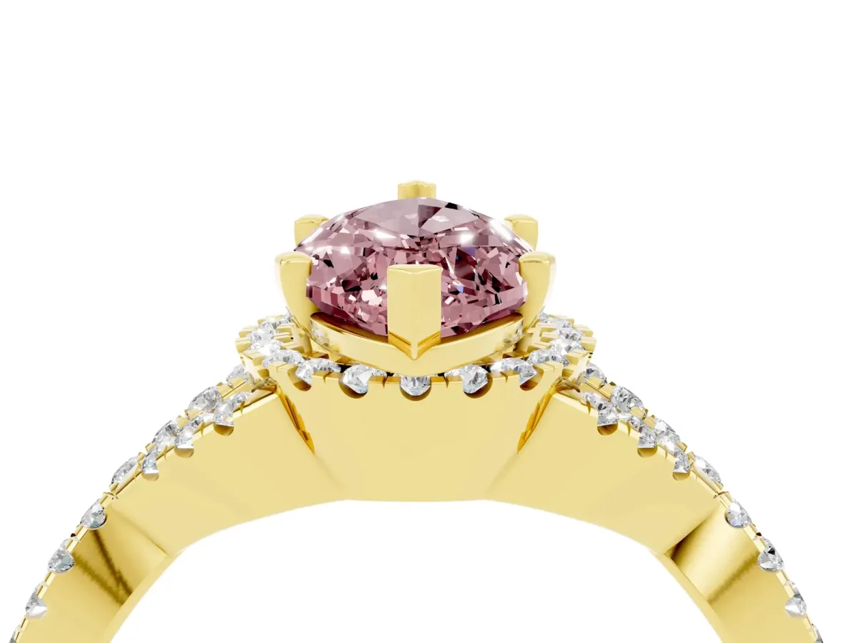 Marquise Cut Morganite Halo Twist Band Solitaire Prong Setting Ring Yellow gold
