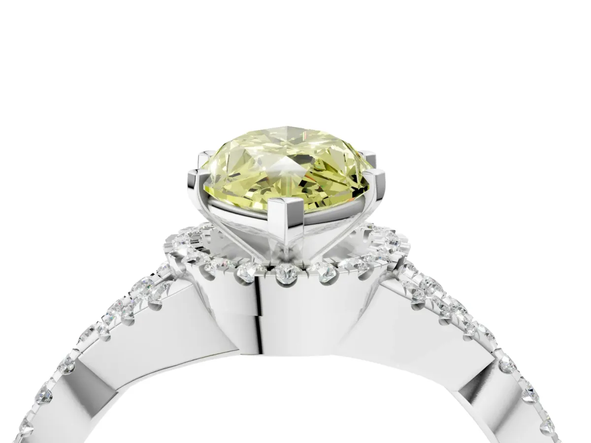 Fancy Yellow Marquise Cut Diamond Halo Twist Band Solitaire Prong Setting Ring White gold